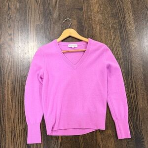 White + Warren Vibrant Pink V-Neck Sweater